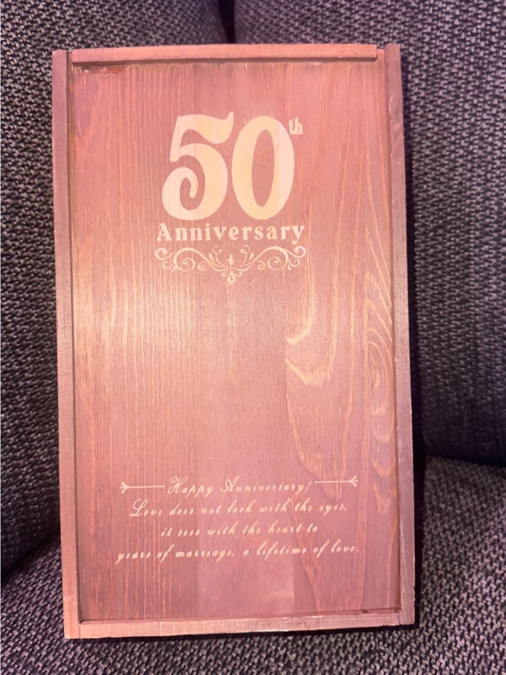 50th Anniversary Wooden Plaque in Maroon with Cream Lettering